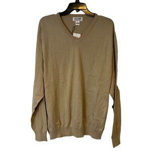 Poeta Moda Sweater Mens XL Visitor Styled In Italy V Neck Tan Contrast Stitching